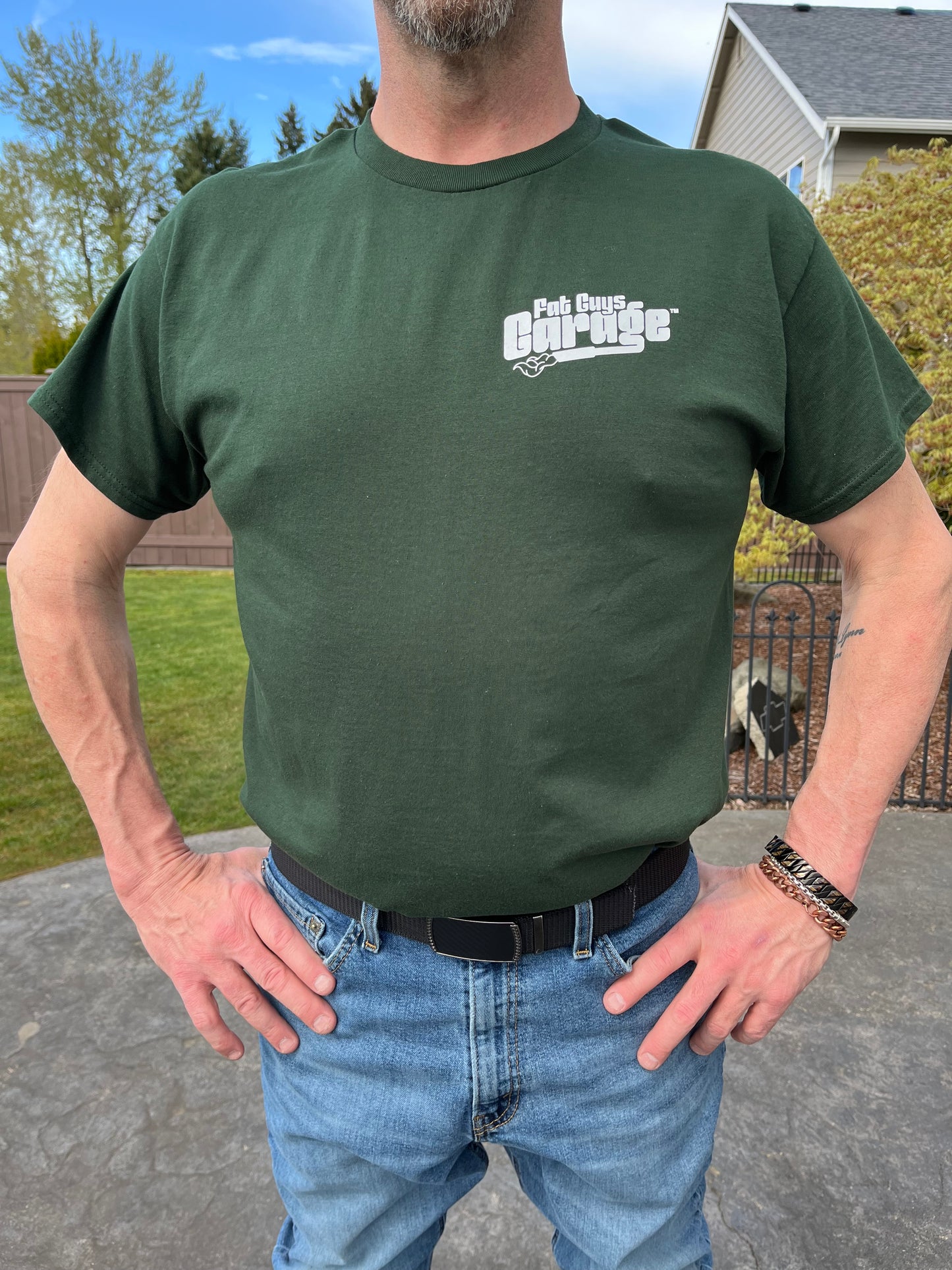 Fat Guys Garage Exhaust FOREST GREEN T-Shirt