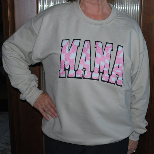 Mama Pink Checkered Patch Crewneck Sweatshirt